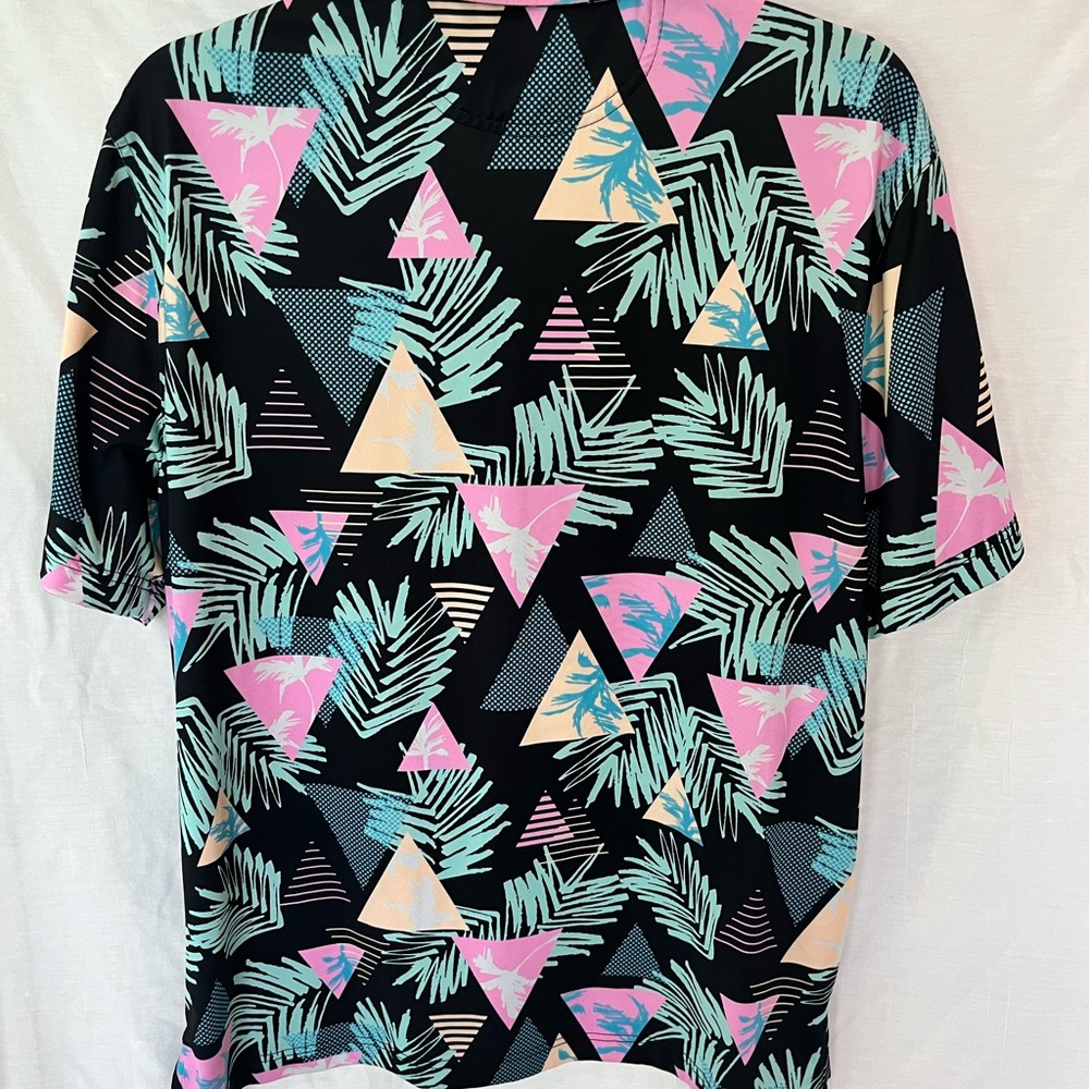Chubbies Men Colorful Geometric Palm Tree Polo Resort Vacation Size: Medium - Picture 2 of 8